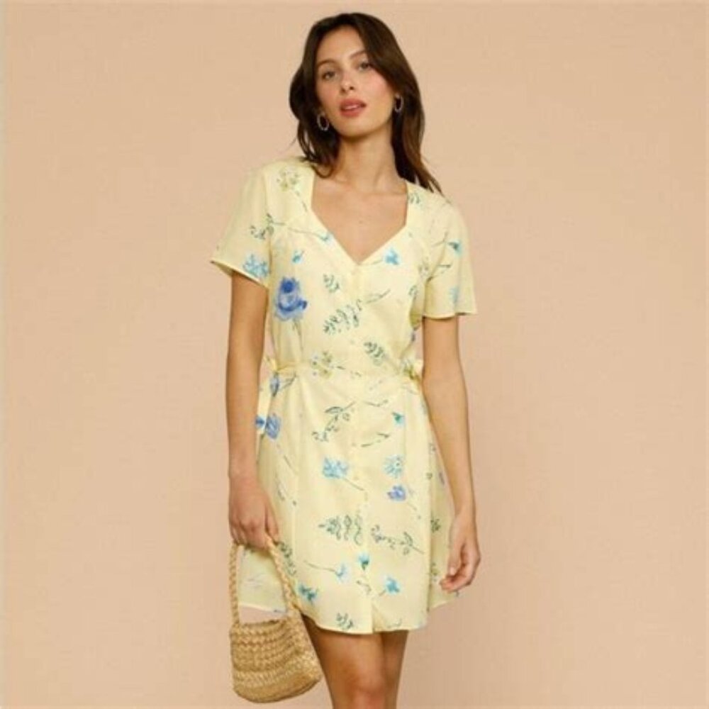 Rouje Renata Yellow and Blue Floral Mini Dress Sz 36 fits more like US XS 0 2